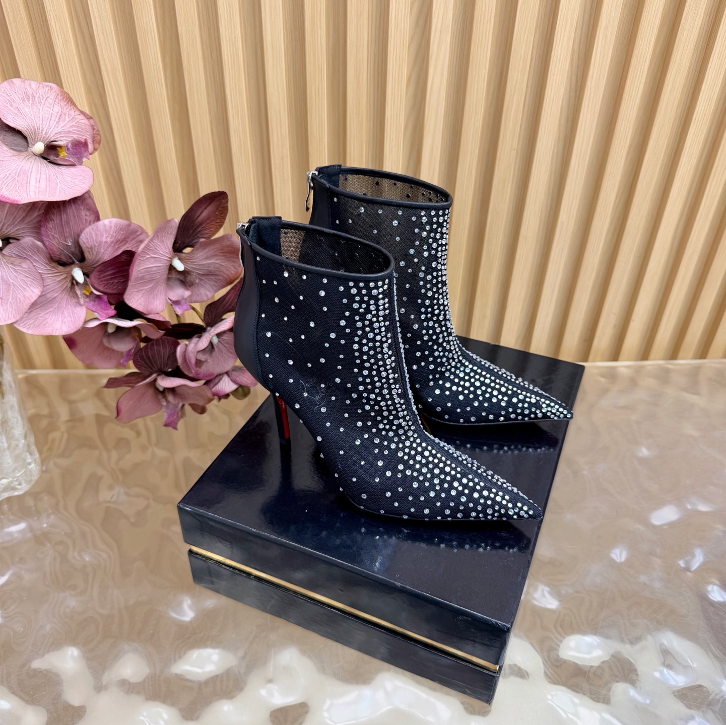 Christian Louboutin Mesh Crystals Anklet Boots