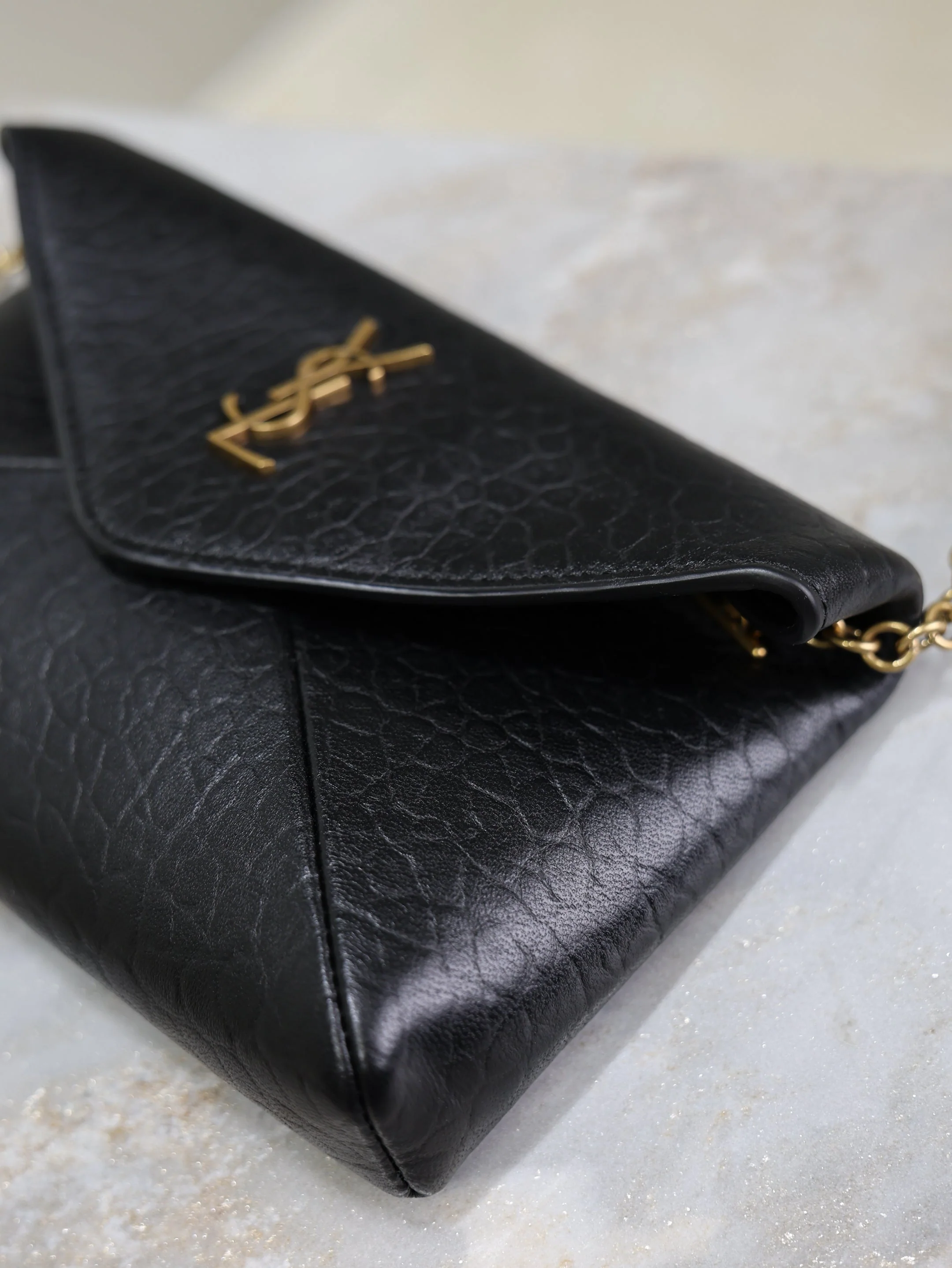 Saint Laurent YSL  Calypso Bag 19cm Black Elephant Leather
