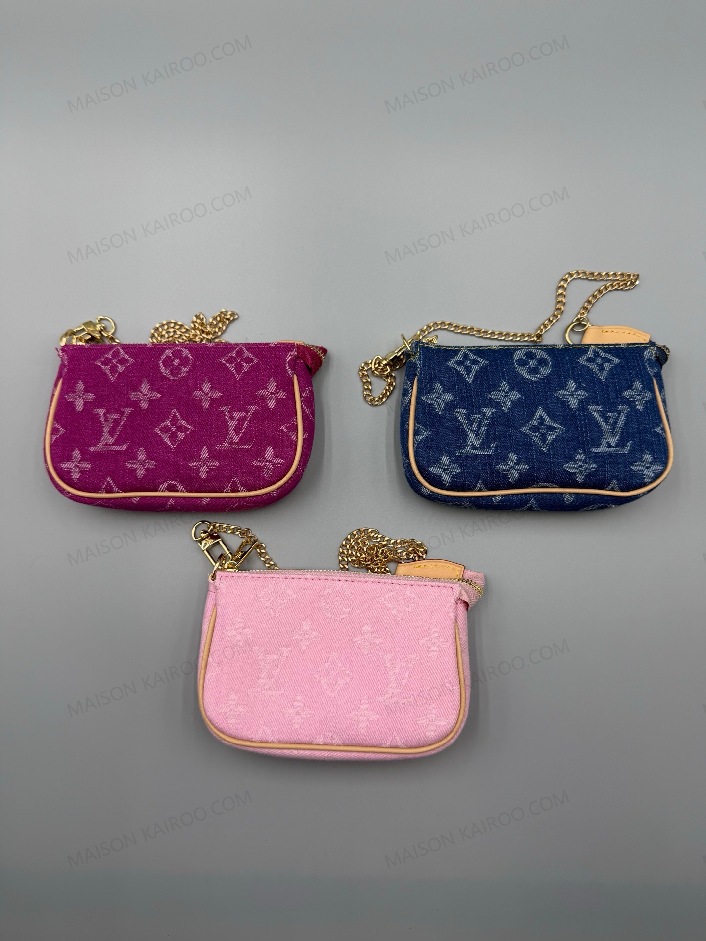 Louis Vuitton LV Mini Pochette Accessoires Monogram Denim Chain Zipper Pouch Bag - KAIROO