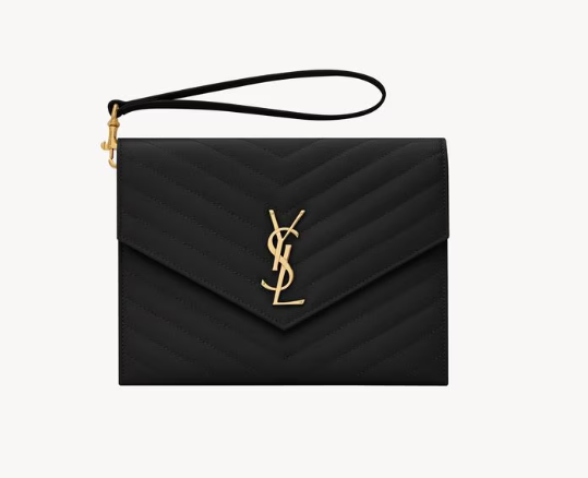 Saint Laurent Black Cassandre Flap Pouch in Grained leather