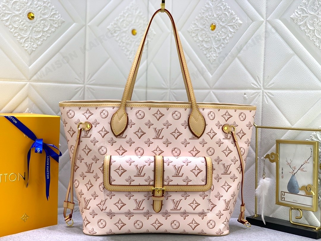 Louis Vuitton LV Fall For You Neverfull MM Off White Monogram Leather External Pocke Tote Bag With Pouch - KAIROO
