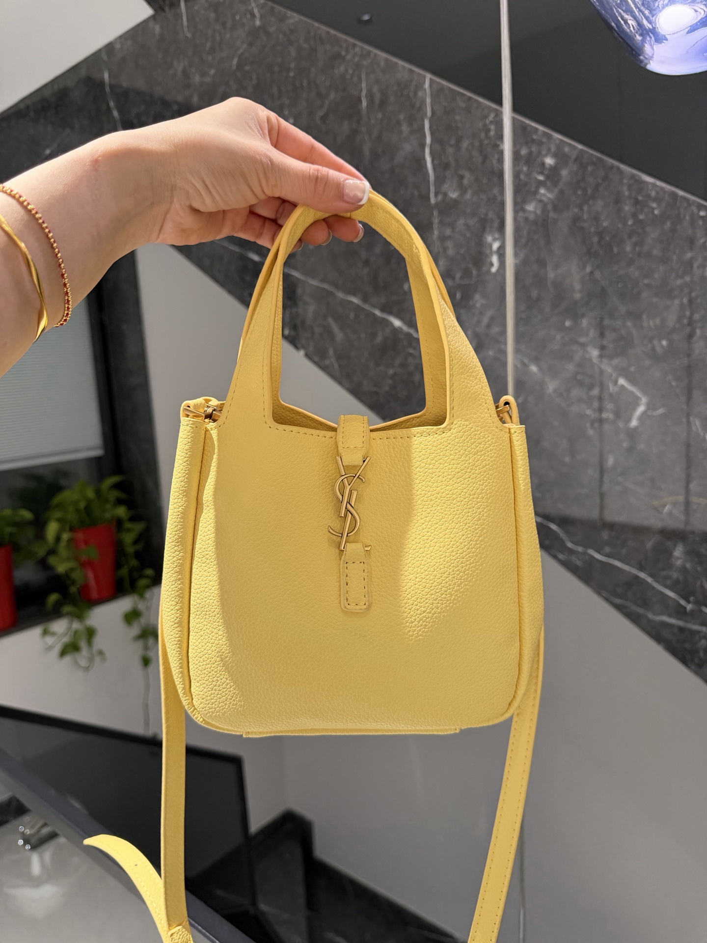 Saint Laurent Mini Bea Hobo Grain Leather YSL Front Toggle Fold Wing Tote Bucket Shoulder Bag - KAIROO
