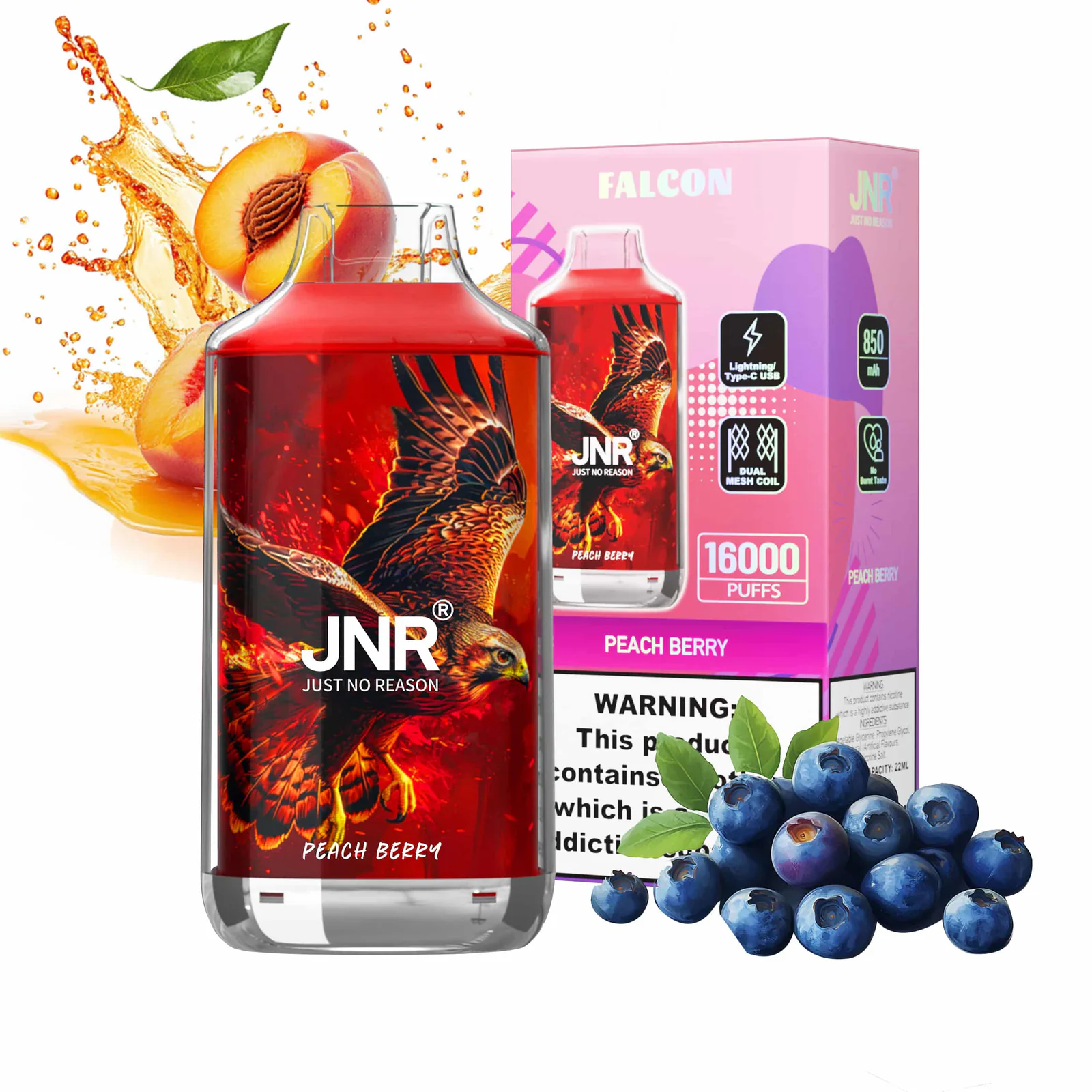 JNR Falcon 16K Rechargeable Disposable Vape – Peach Berry