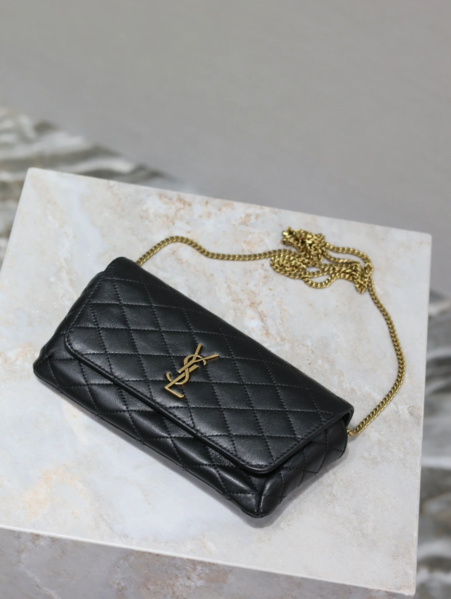 Saint Laurent YSL Gaby Phone Bag 19cm Black Quilted Leather GHW