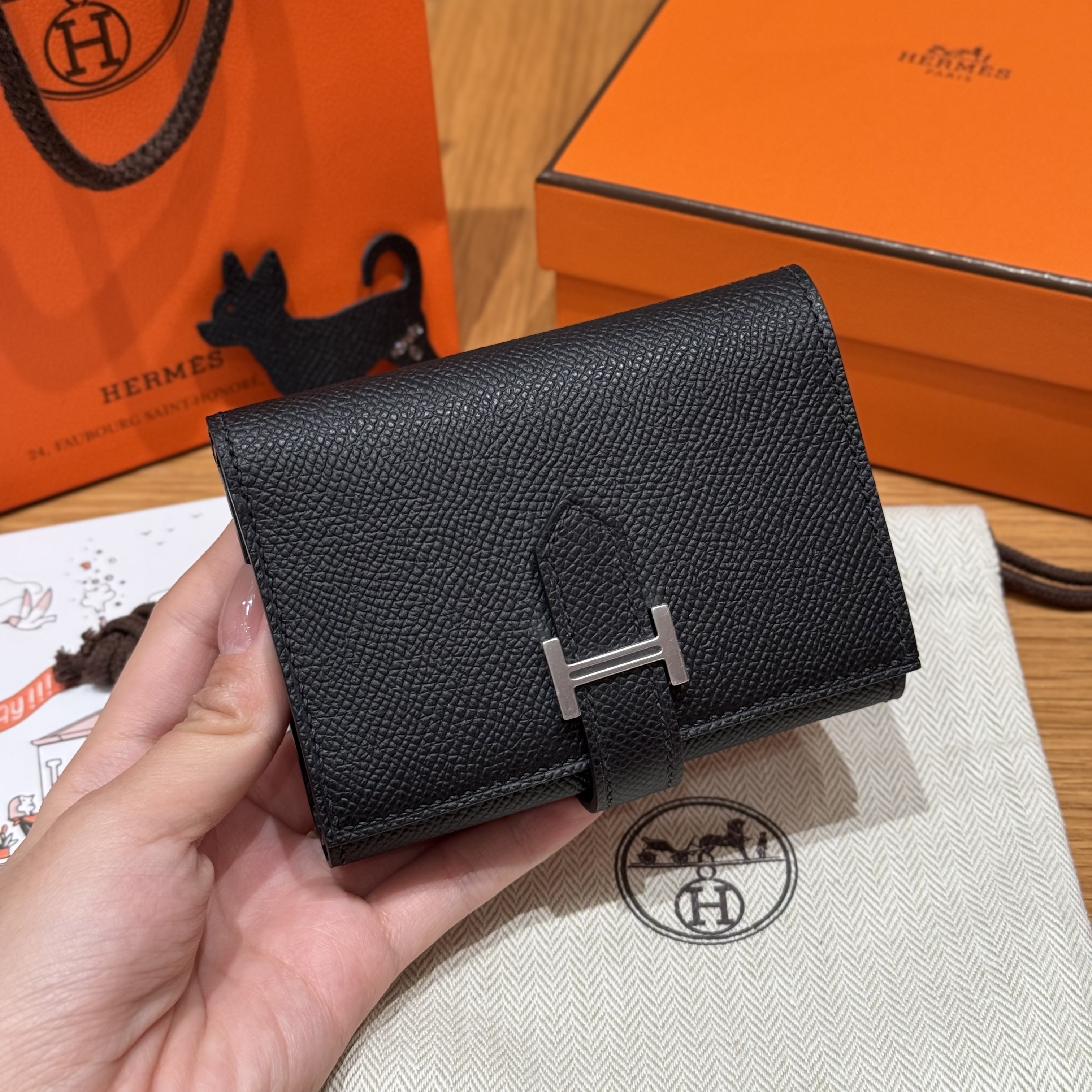 Hermes Black Epsom Bearn Compact wallet