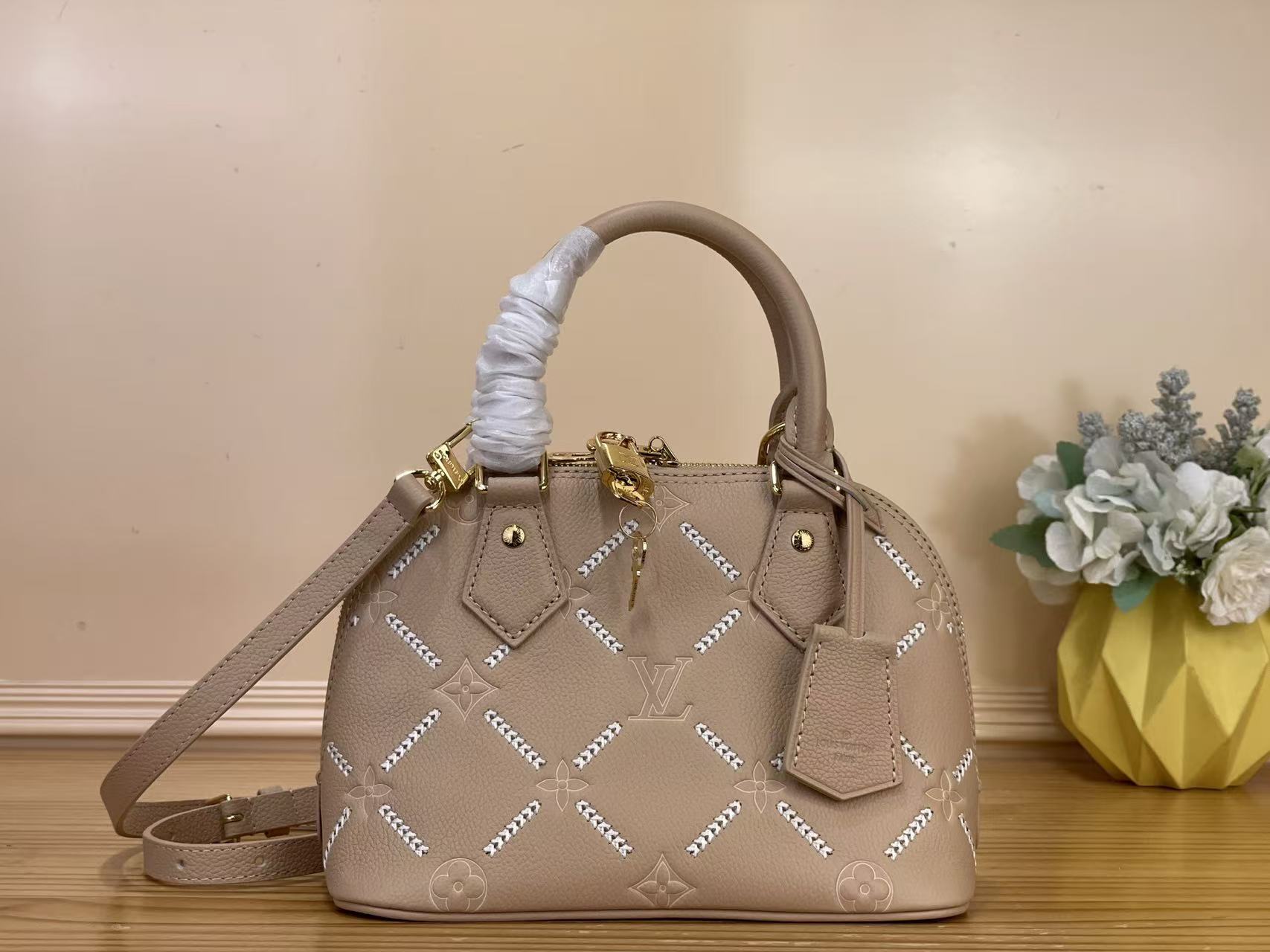 Louis Vuitton LV new gray brown embroidered Alma BB handbag