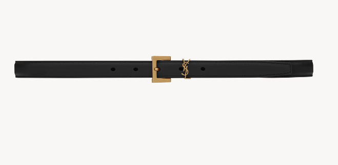 Saint Laurent Black Cassandre Mini Belt 2cm in Smooth leather