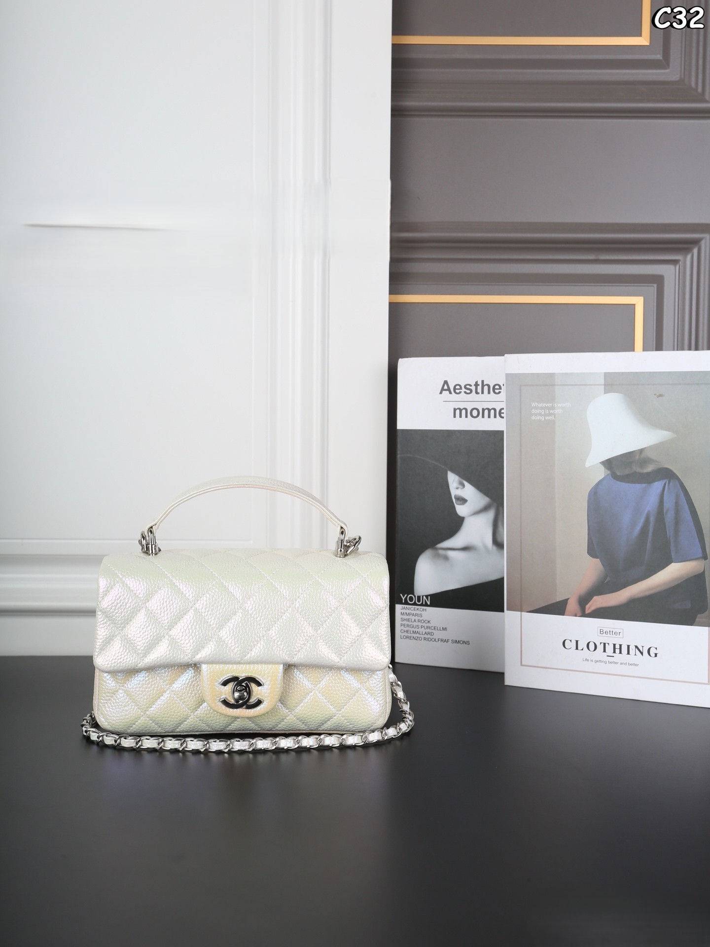 Chanel Mini CF Handle 20CM Iridescent Caviar Quilted Top Handle Leather Flap Chain Shoulder Bag - KAIROO