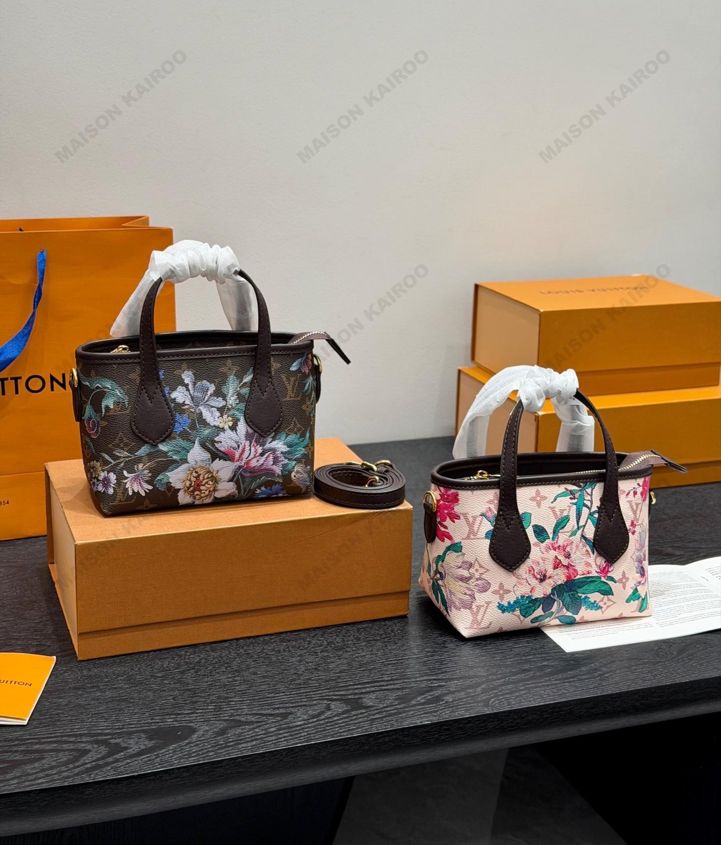 Louis Vuitton LV Neverfull BB Multicolor Floral Monogram Canvas Shoulder Top Handle Bag - KAIROO