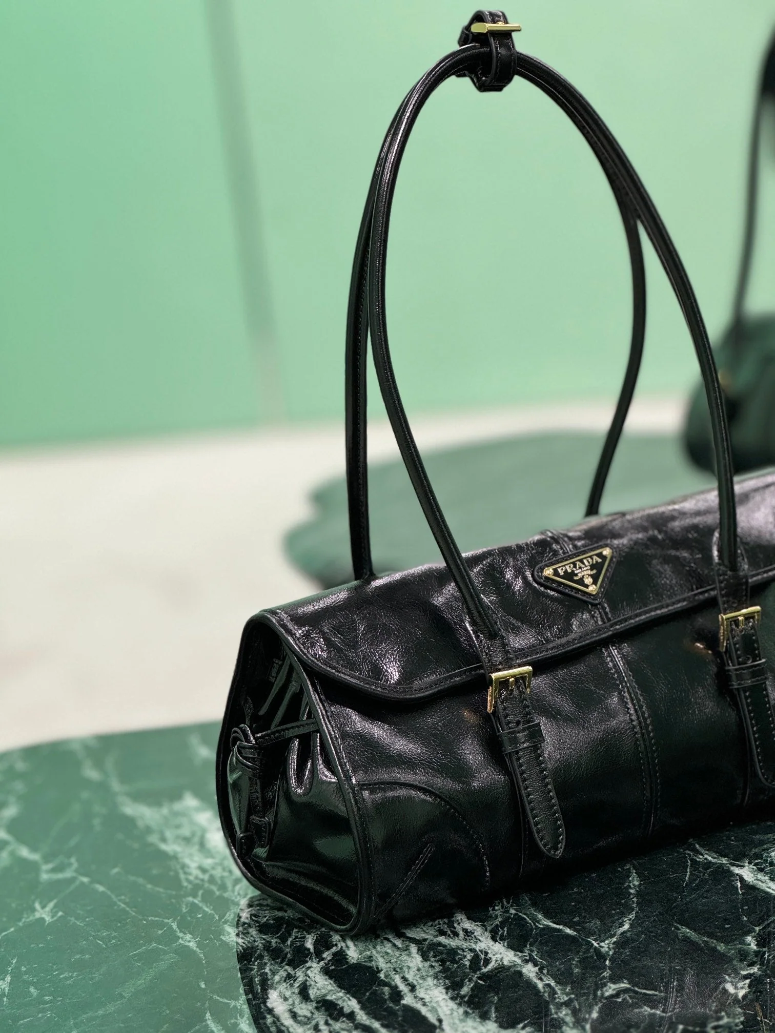 Prada HANDBAG 31 IN BLACK OIL WAX LAMBSKIN