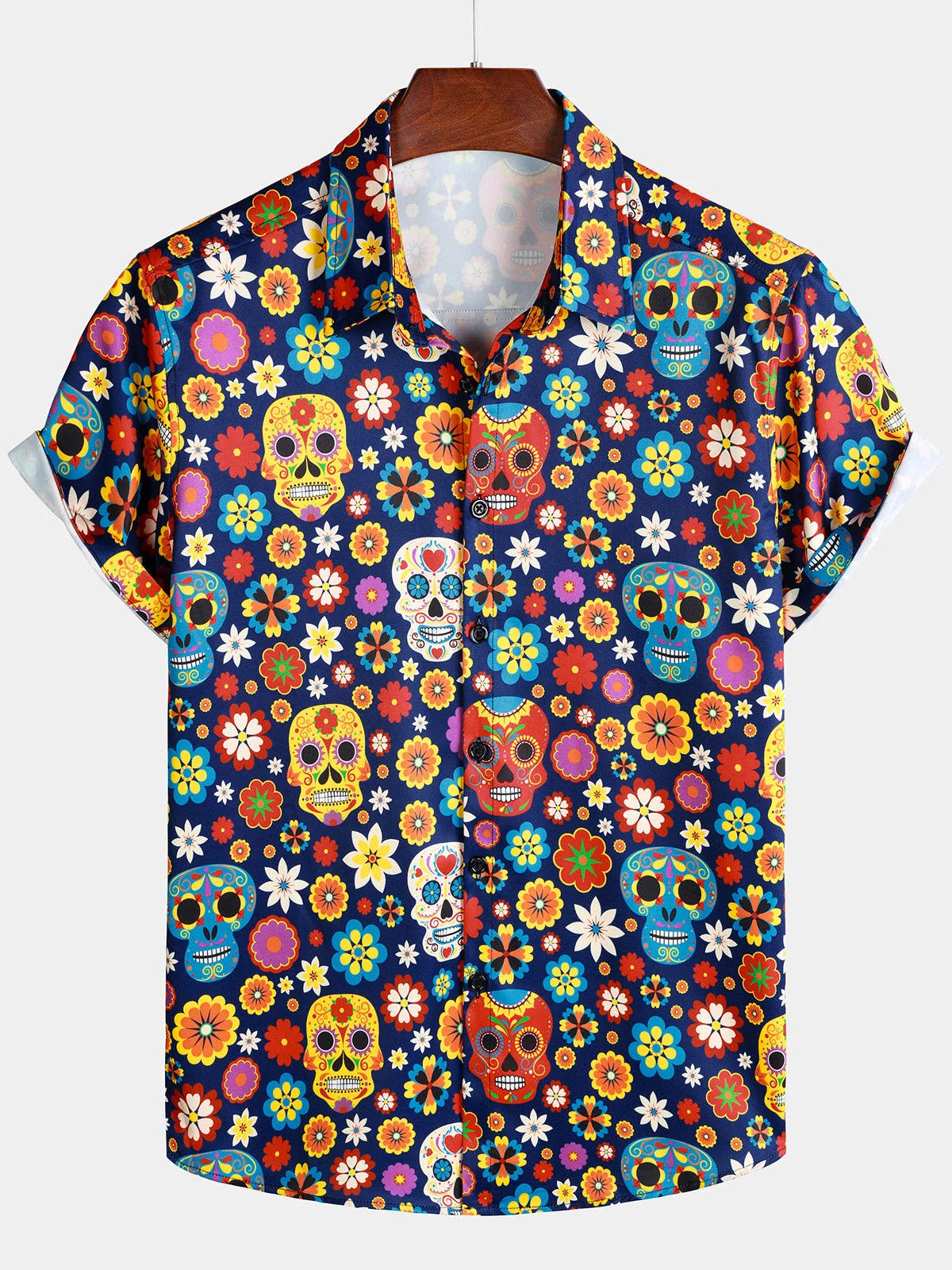 Men's Sugar Skull Punk Rock Beach Vacation Short Sleeve Shirt
