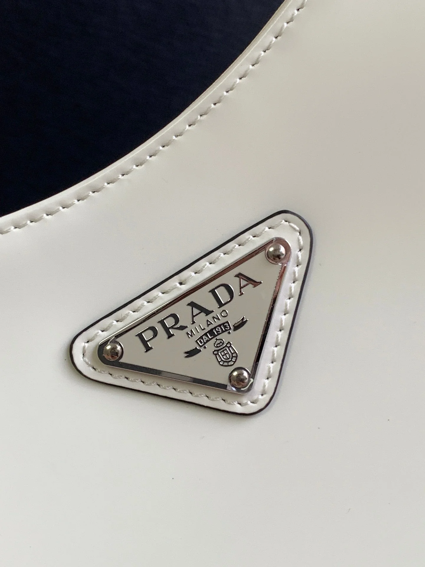 Prada CLEO 30 WHITE BLACK BRUSHED LEATHER SHOULDER BAG