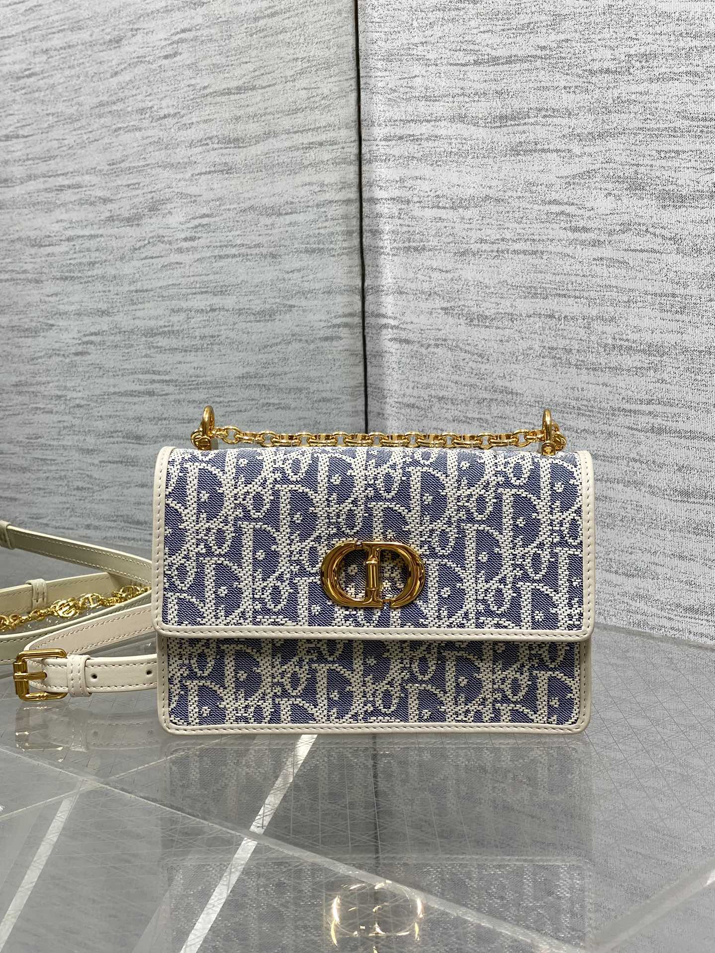 Dior Miss Caro Mini Chain Bag in Grey Oblique Jacquard canvas and leather