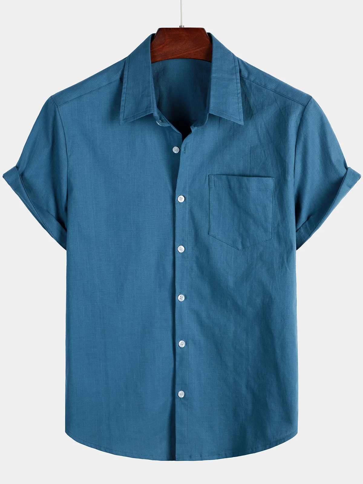 Men's Solid Color Cotton Linen Short Sleeve Shirt