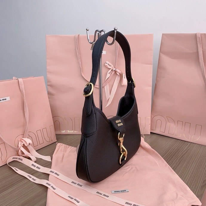 Miumiu Grained Leather Hobo Underarm Shoulder Bag Leather Bag