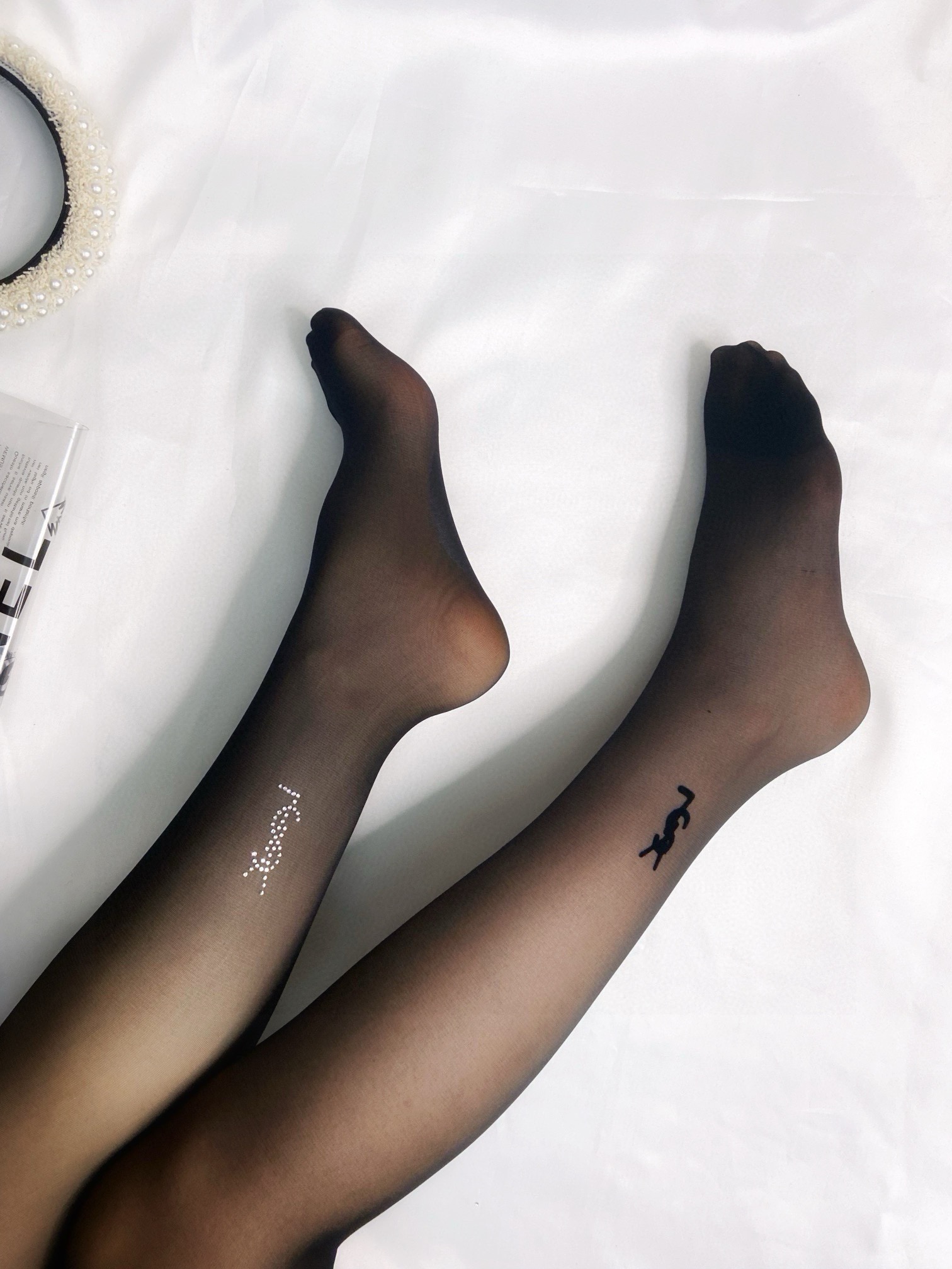 Saint Laurent YSL Single Calf Logo Sheer Stockings - KAIROO