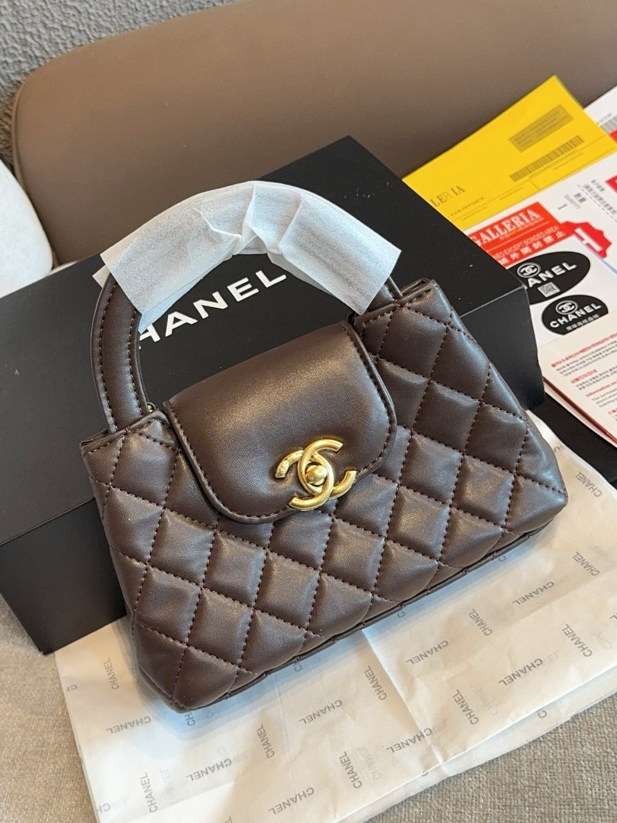 Chanel Mini Kelly 19CM Diamond Quilted Shiny Leather Chain Top Handle Crossbody Bag - KAIROO