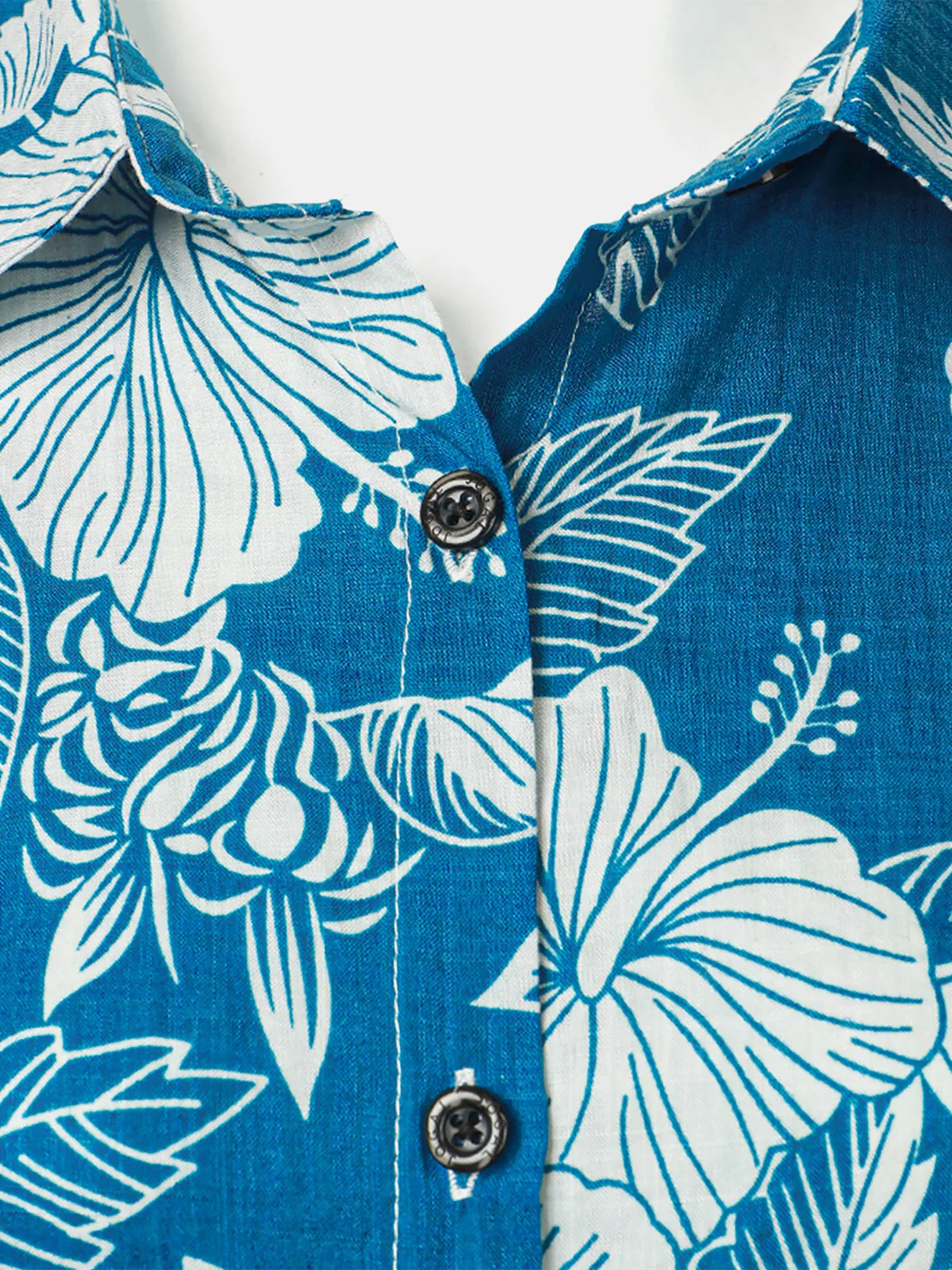 Women's Blue Floral Print Cotton Aloha Hawaiian Beach Summer Short Sleeve Shirt