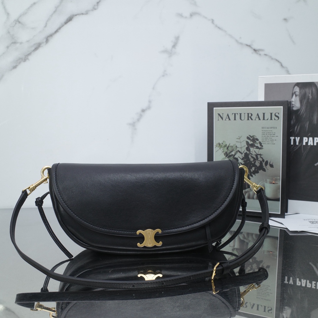Celine Black Little Halfmoon Soft Triomphe Bag