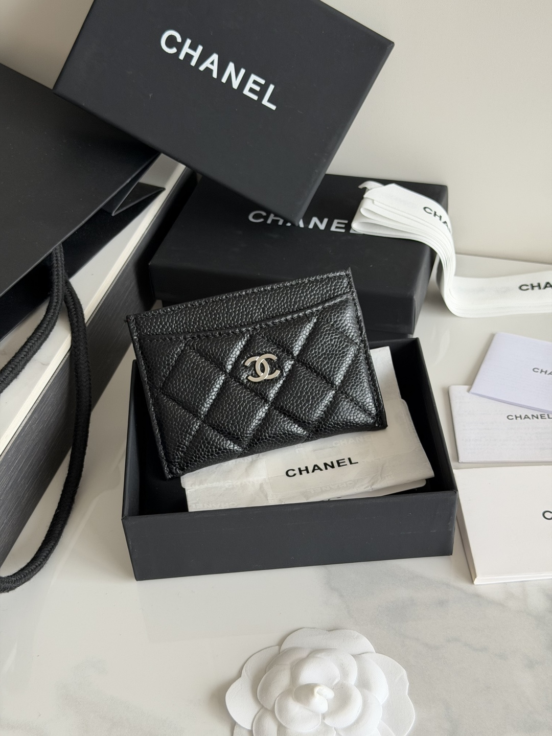 Chanel Classic Card Holder in Black Grained Calfskin