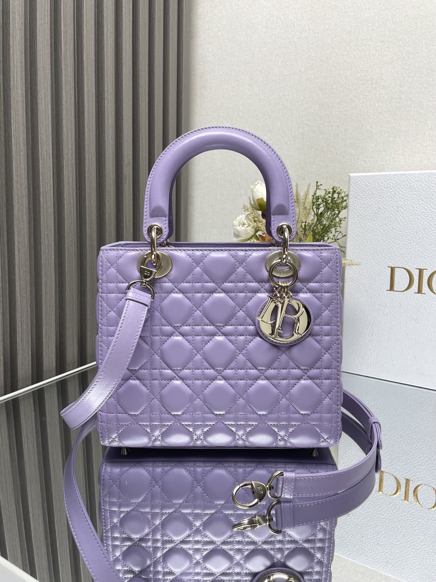 Medium Lady Dior Bag in Purple Cannage Lambskin