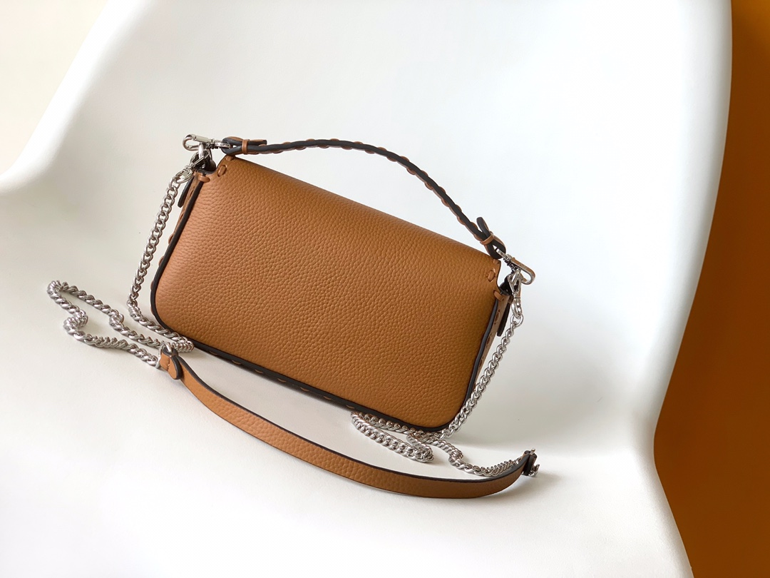 Fendi Mini Selleria Baguette Leather Bag-Camel