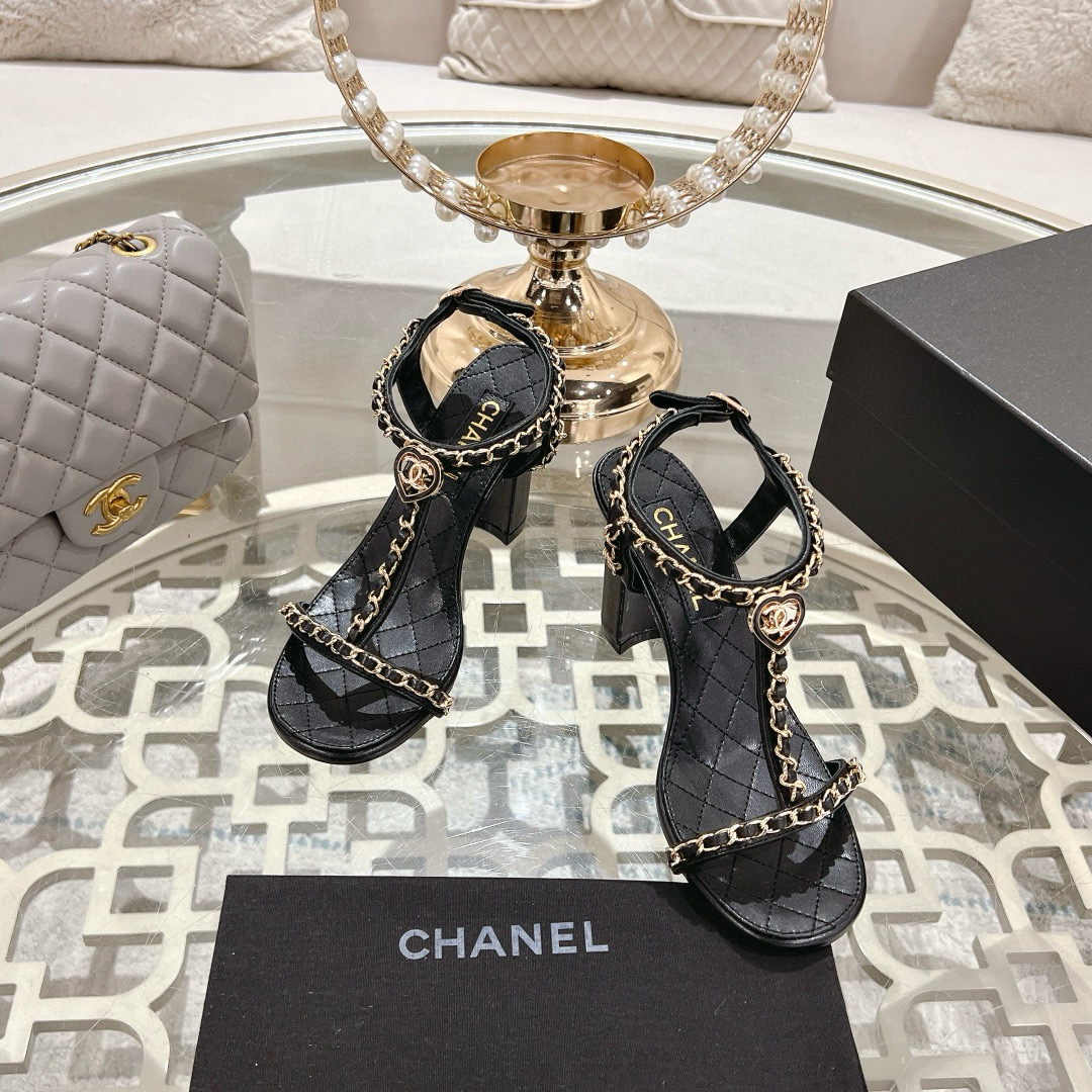Chanel Leather Sandals Heel 8.5cm