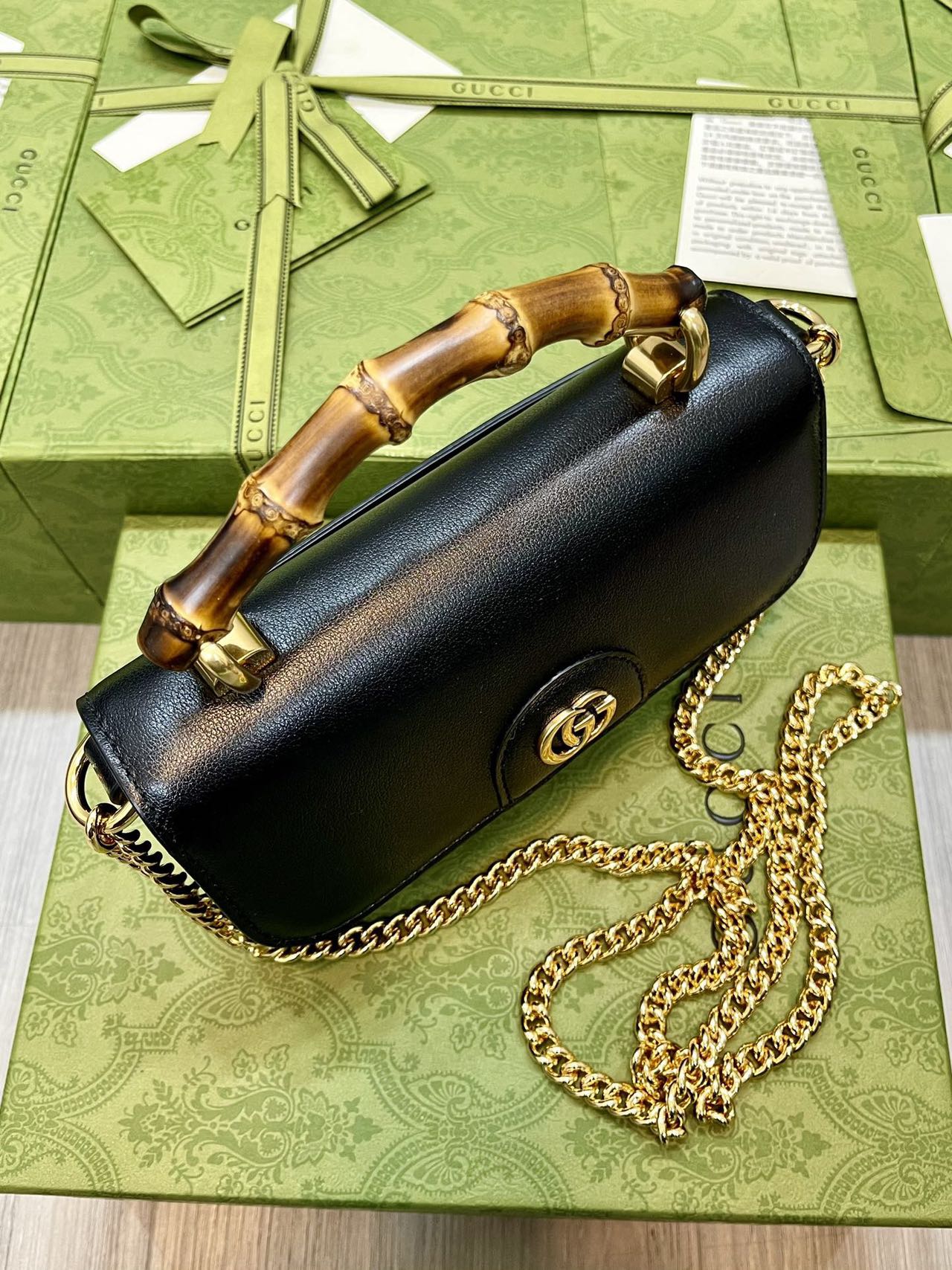 GUCCI bamboo joint double G chain baguette bag