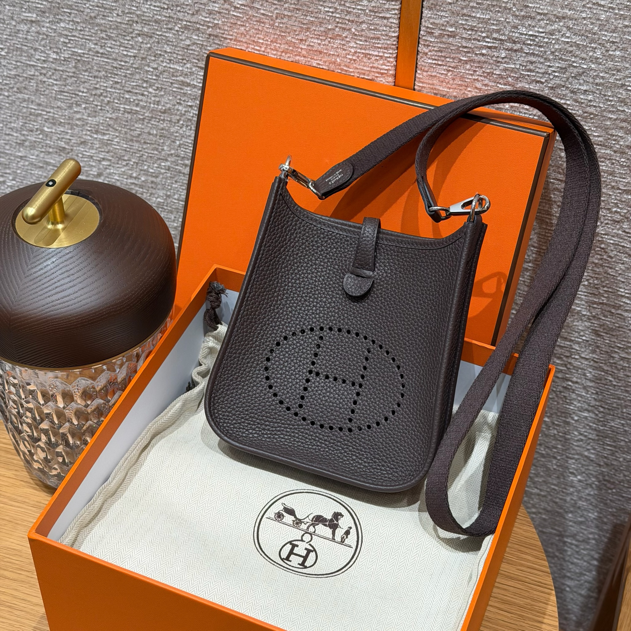 Hermes Chocolate Clemence Mini Evelyne 16
