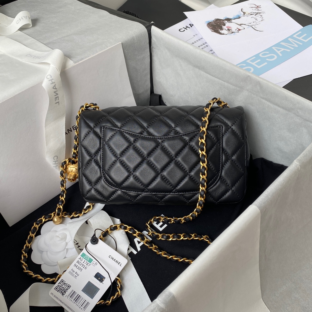 Chanel Small Flap Crossbody Bag in Black Lambskin AS1787