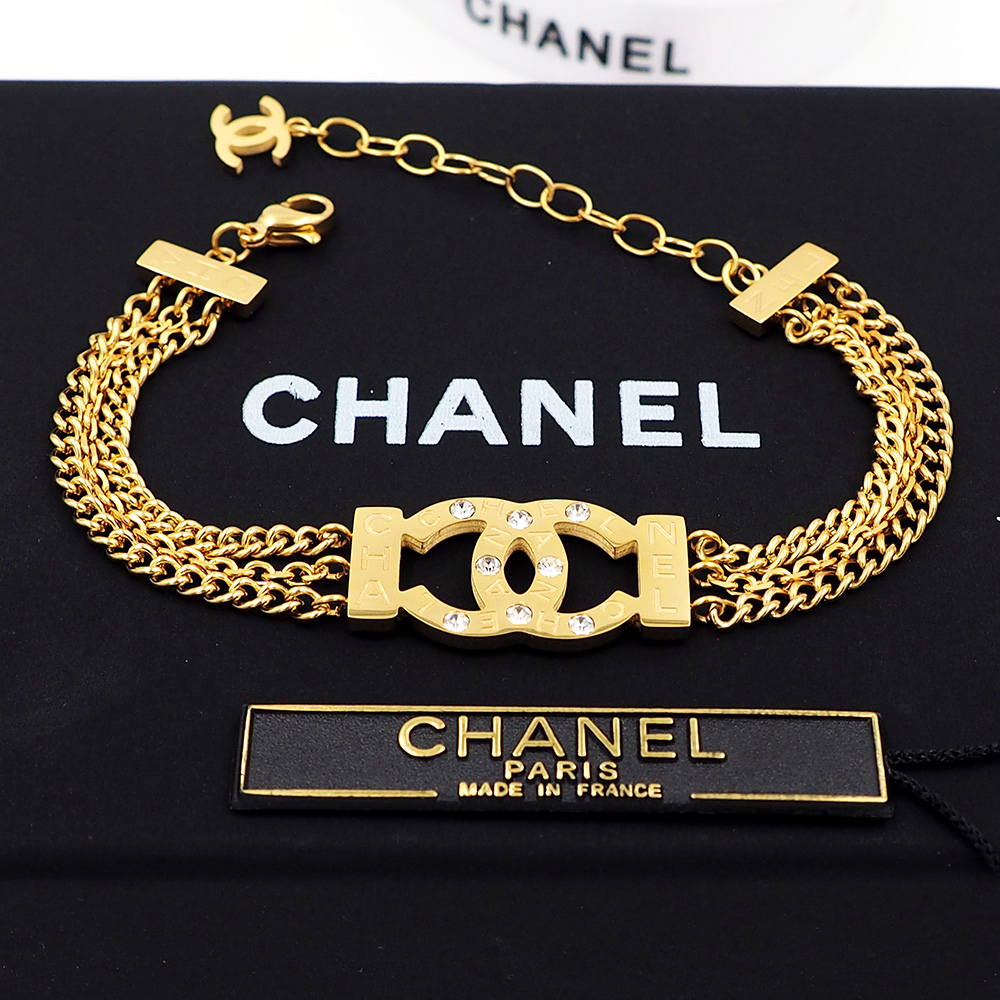 Chanel Triple Chain Gold CHANEL CC Crystal Charm Bracelet - KAIROO