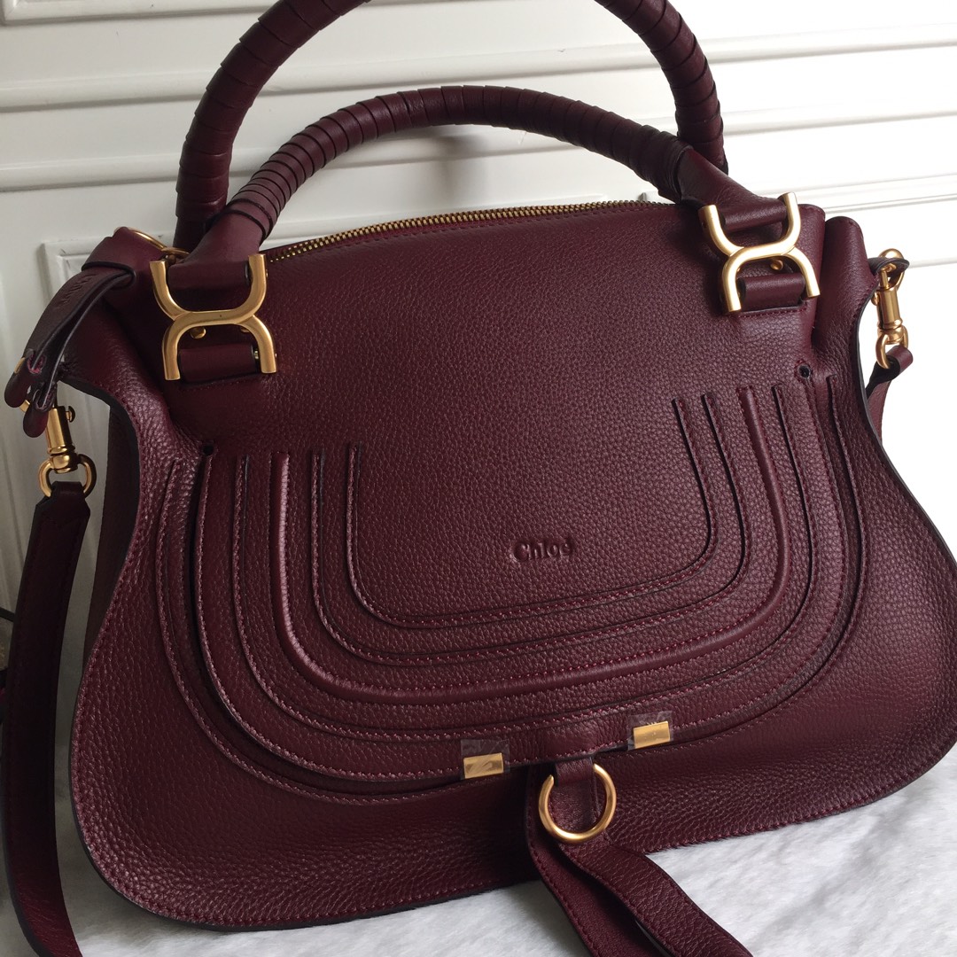 Chloe Large Marcie Bag in Grained Calfskin-Burgundy
