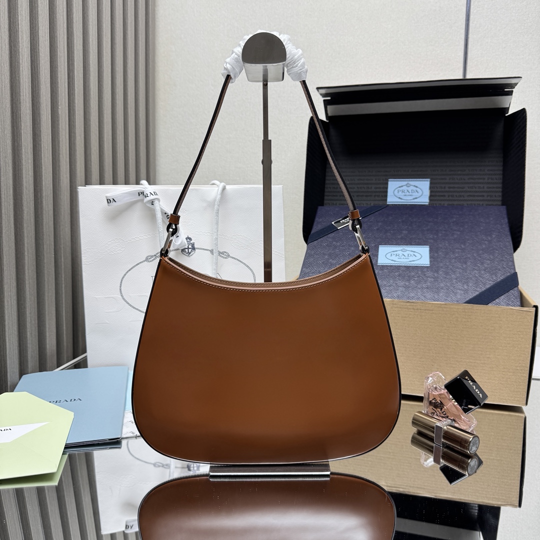 Prada Cleo brushed leather shoulder bag-Brown 1BC499