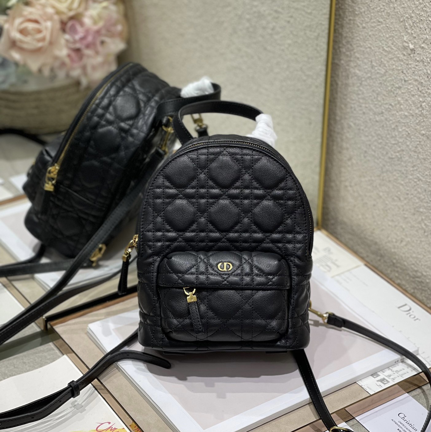 DIOR Cannage Pattern Sheep Leather Backpack bag