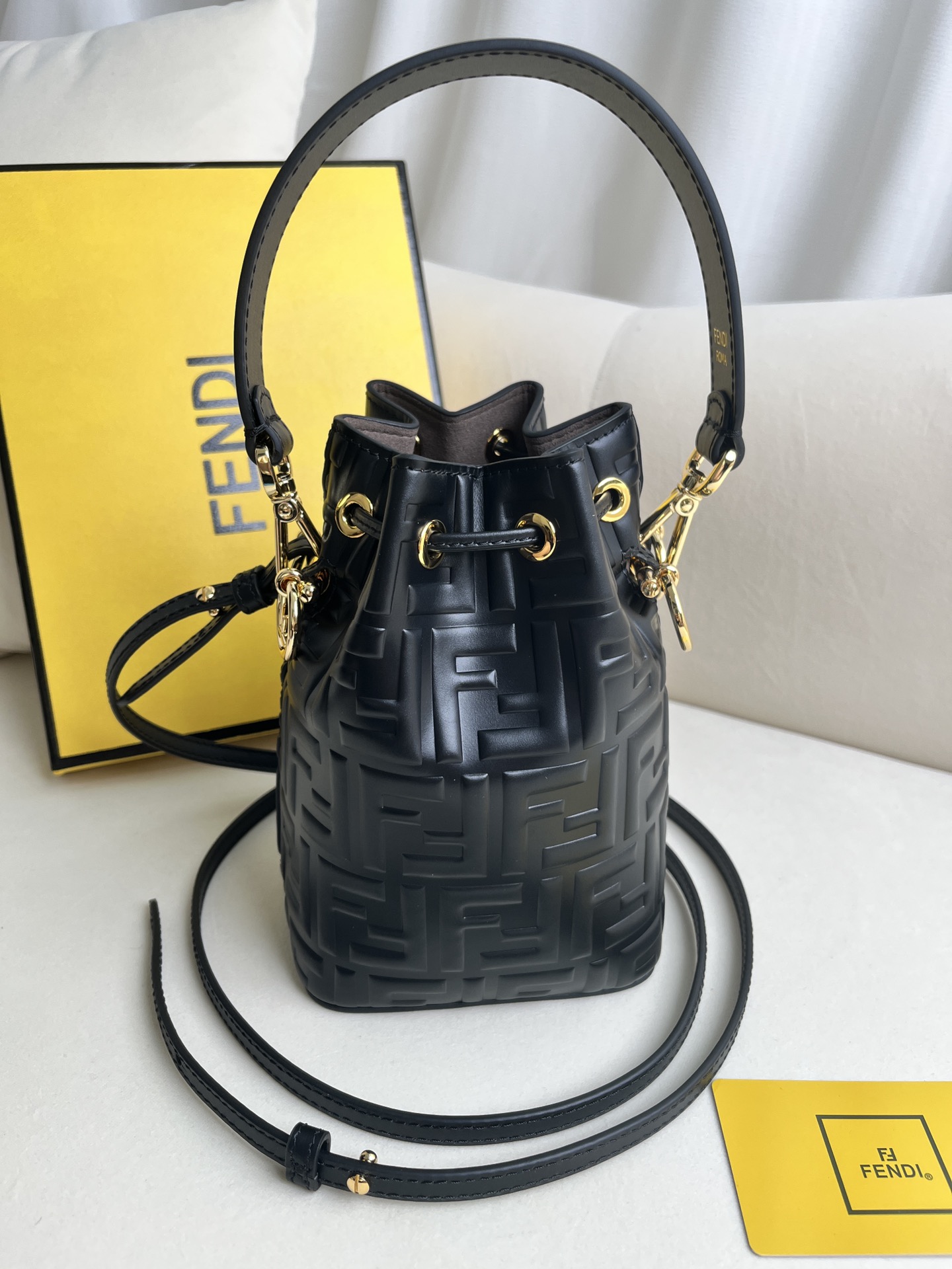 Fendi Mon Tresor Shoulder Bag in Black FF Embossed leather