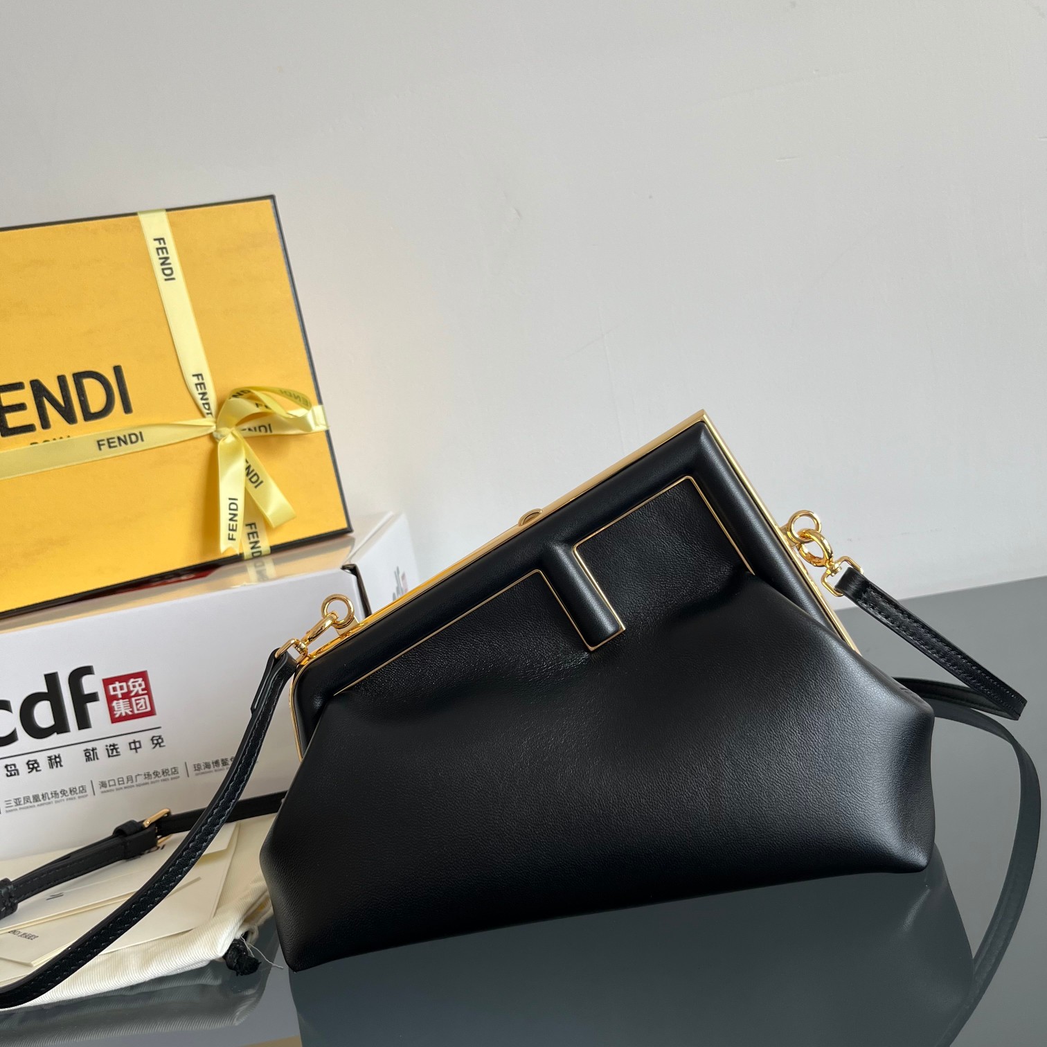 Fendi Small Nappa Leather Clutch with Oversized Metal F Clasp - KAIROO