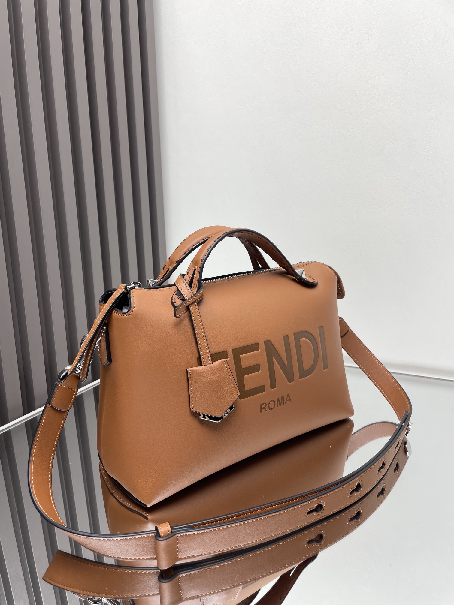 Fendi By The Way Medium Boston Bag in Brown Leather