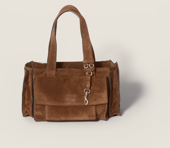 Miu Miu Cocoa Brown Utilitaire suede shopping bag 5BG335