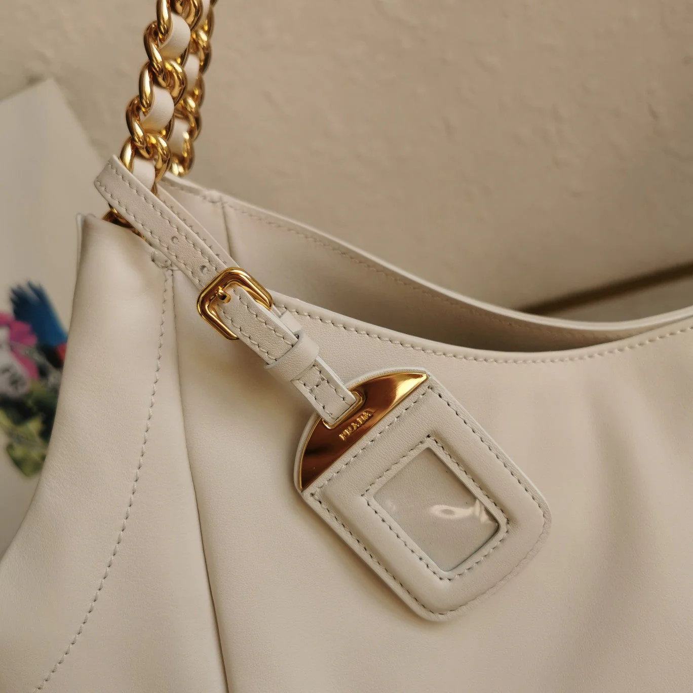 Prada CHAIN TOTE 39 SOFT WHITE CALFSKIN