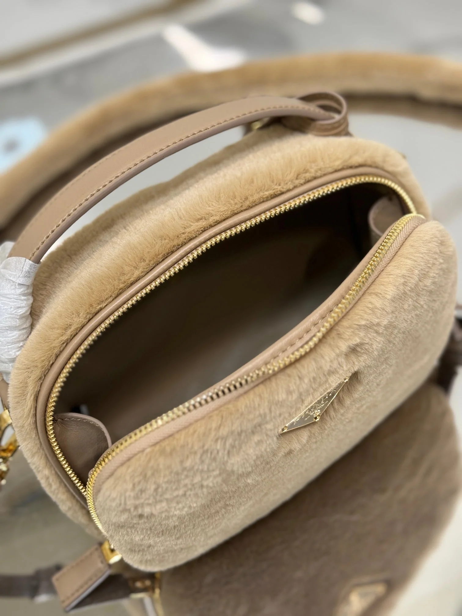 Prada MINI SHOULDER BAG 19 IN BEIGE RABBIT FUR