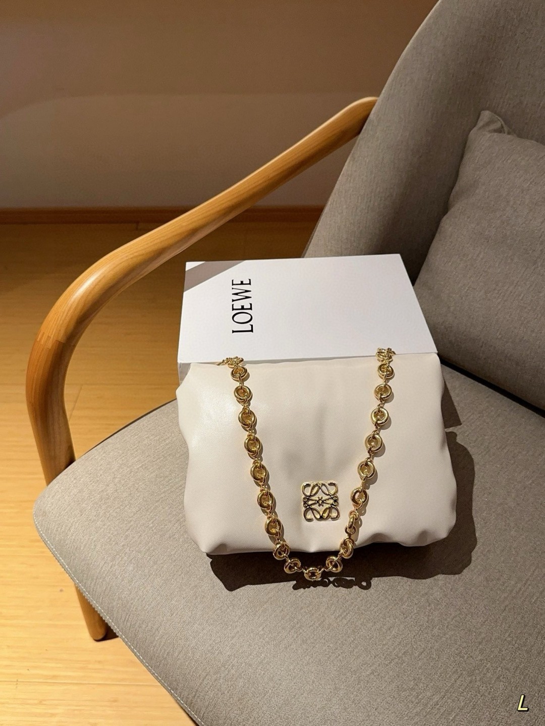 Loewe Puffer Goya Nappa Leather Donut Magnetic Flap Chain Anagram Logo Shoulder Bag - KAIROO