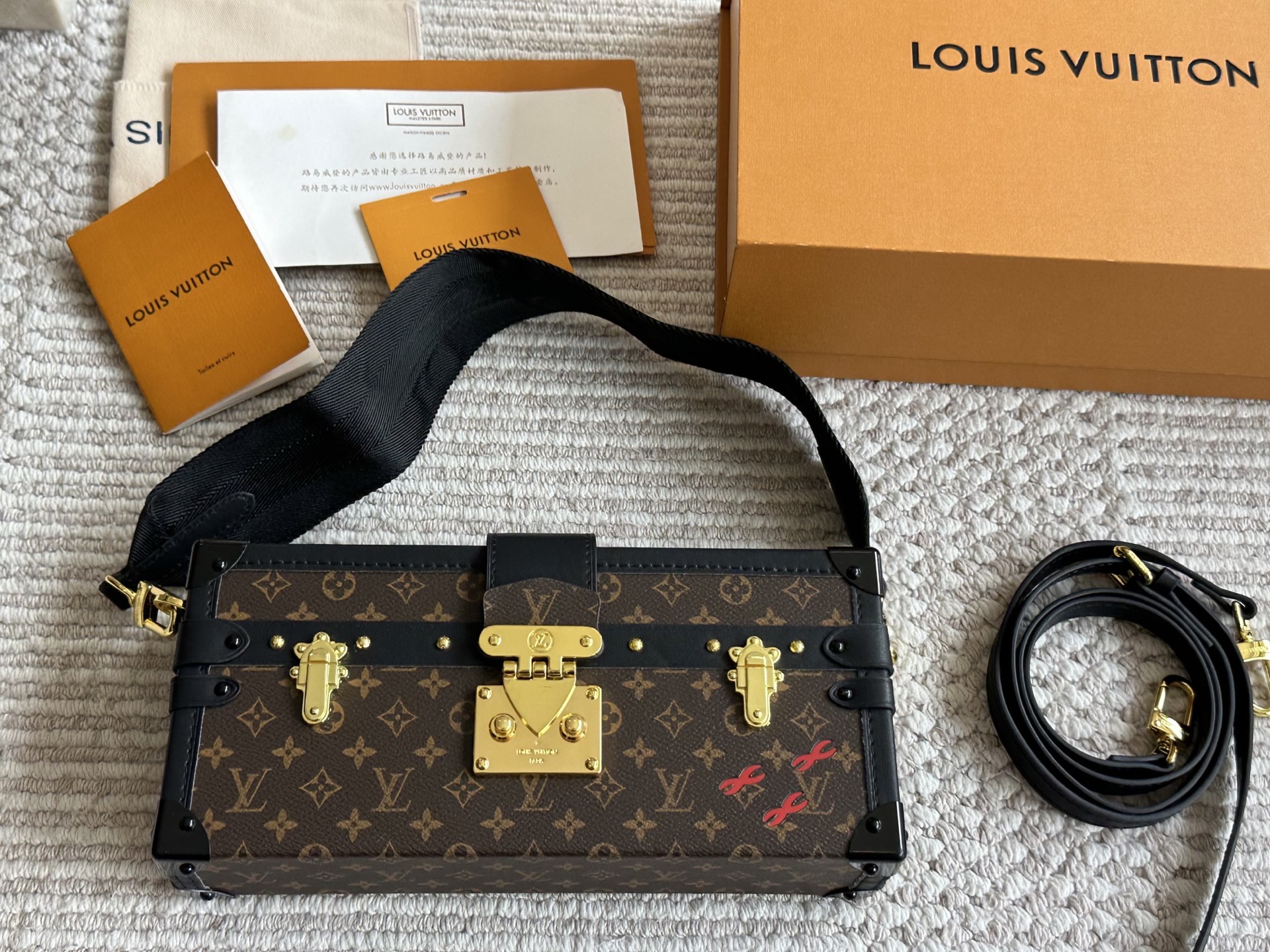 Louis Vuitton LV Petite Malle East West Trunk Dark Brown Monogram Canvas S-Twist Lock Crossbody Bag - KAIROO