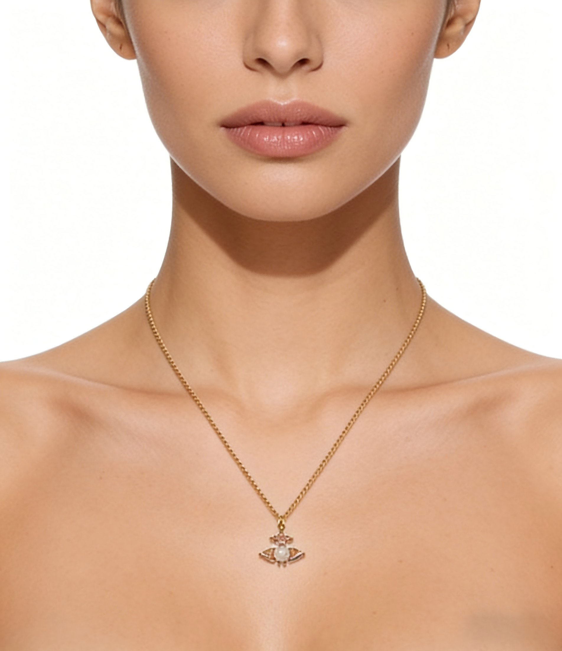 2026 New Vivienne Westwood Style Gold Pearl Butterfly Pendant Necklace - Dainty Pearl & Crystal Celestial Jewelry for Women