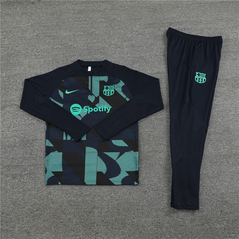23-24 Barcelona Adults And Kids Training Suits Black&Green Tracksuits Jerseys