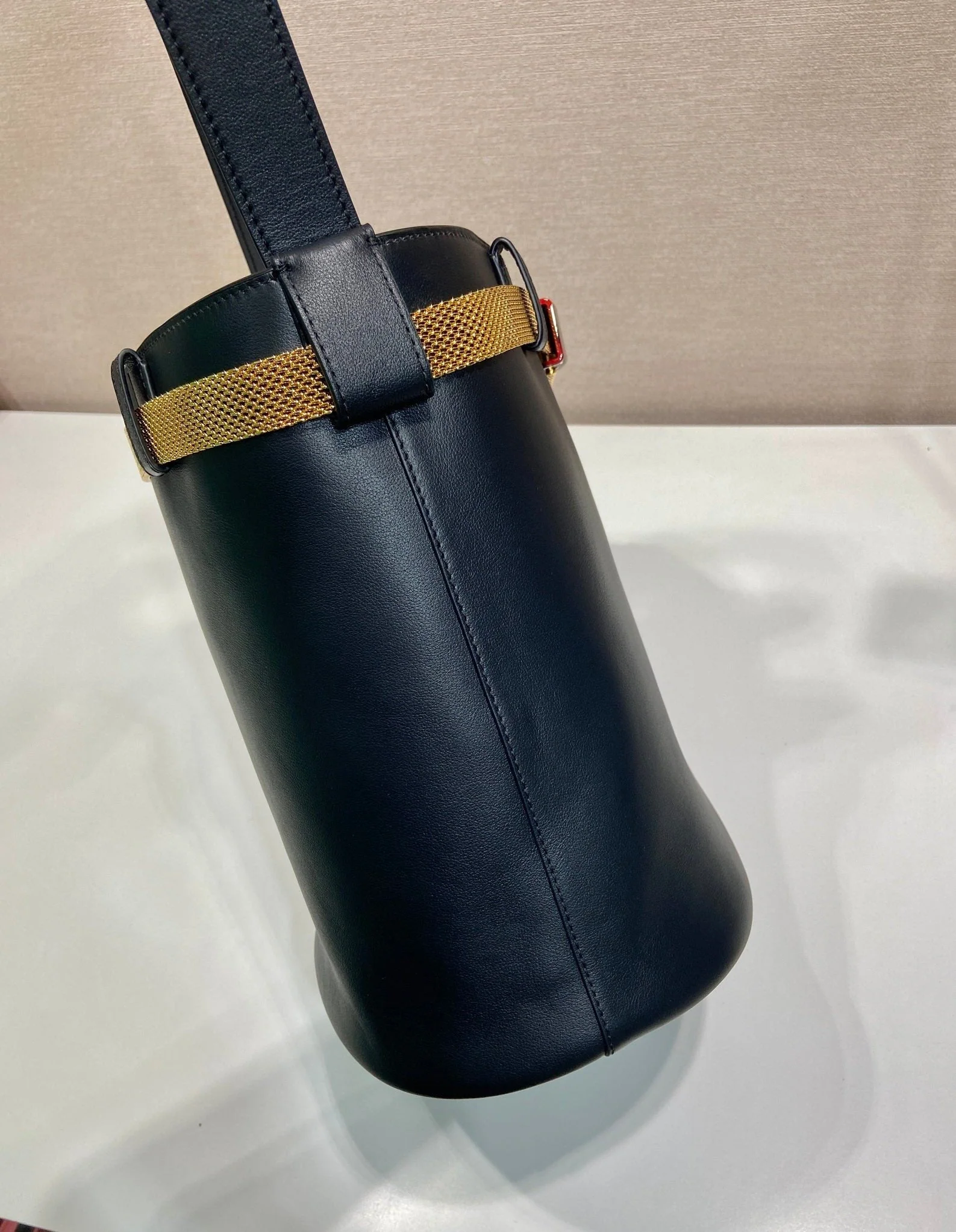 Prada PRA bucket bag iron chain black leather 341179