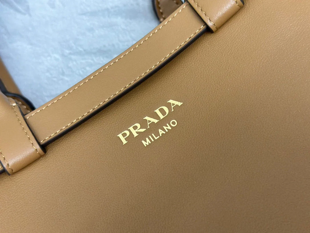 Prada Buckle Tote Bag 28cm Brown Cowhide
