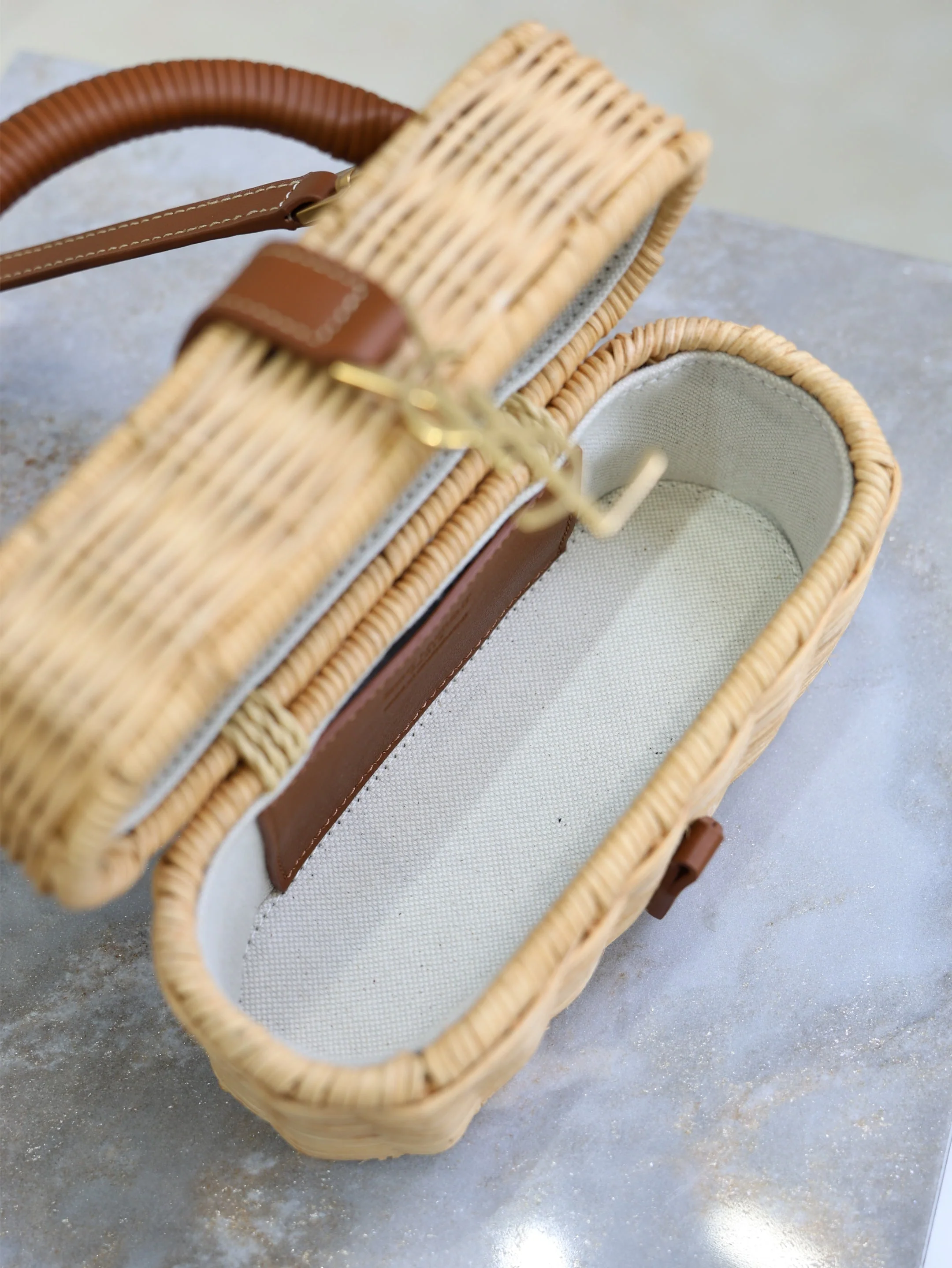 Saint Laurent YSL  Gaby Vanity Bag Beige Brown Raffia Leather