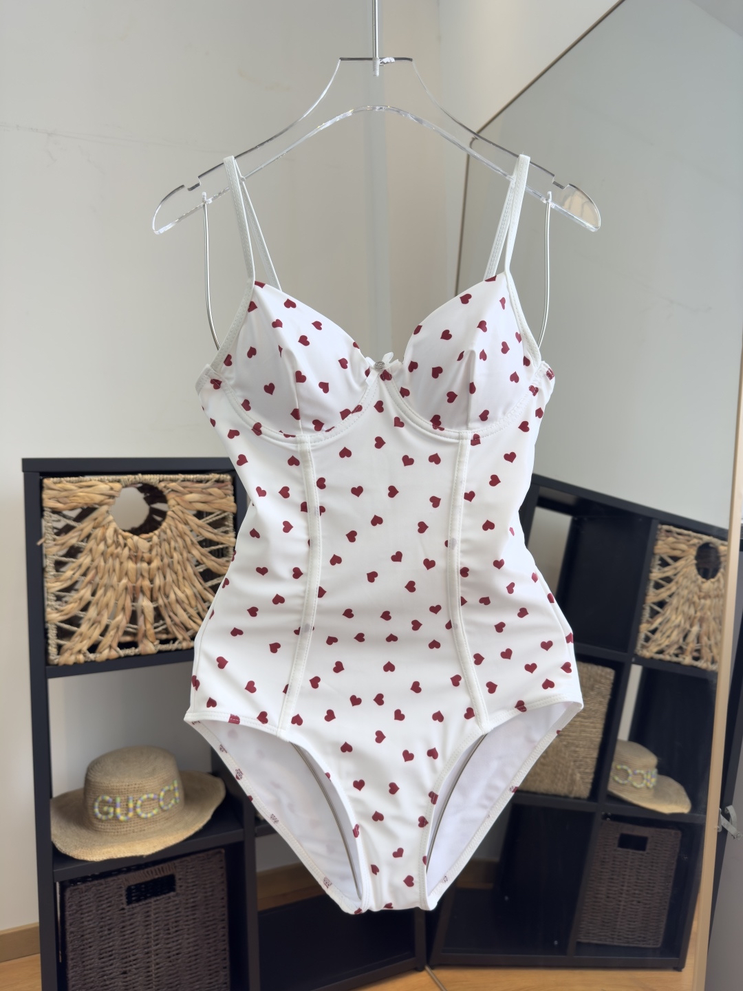 Miu Miu Heart Print Underwire High-Cut One-Piece Swimsuit - KAIROO