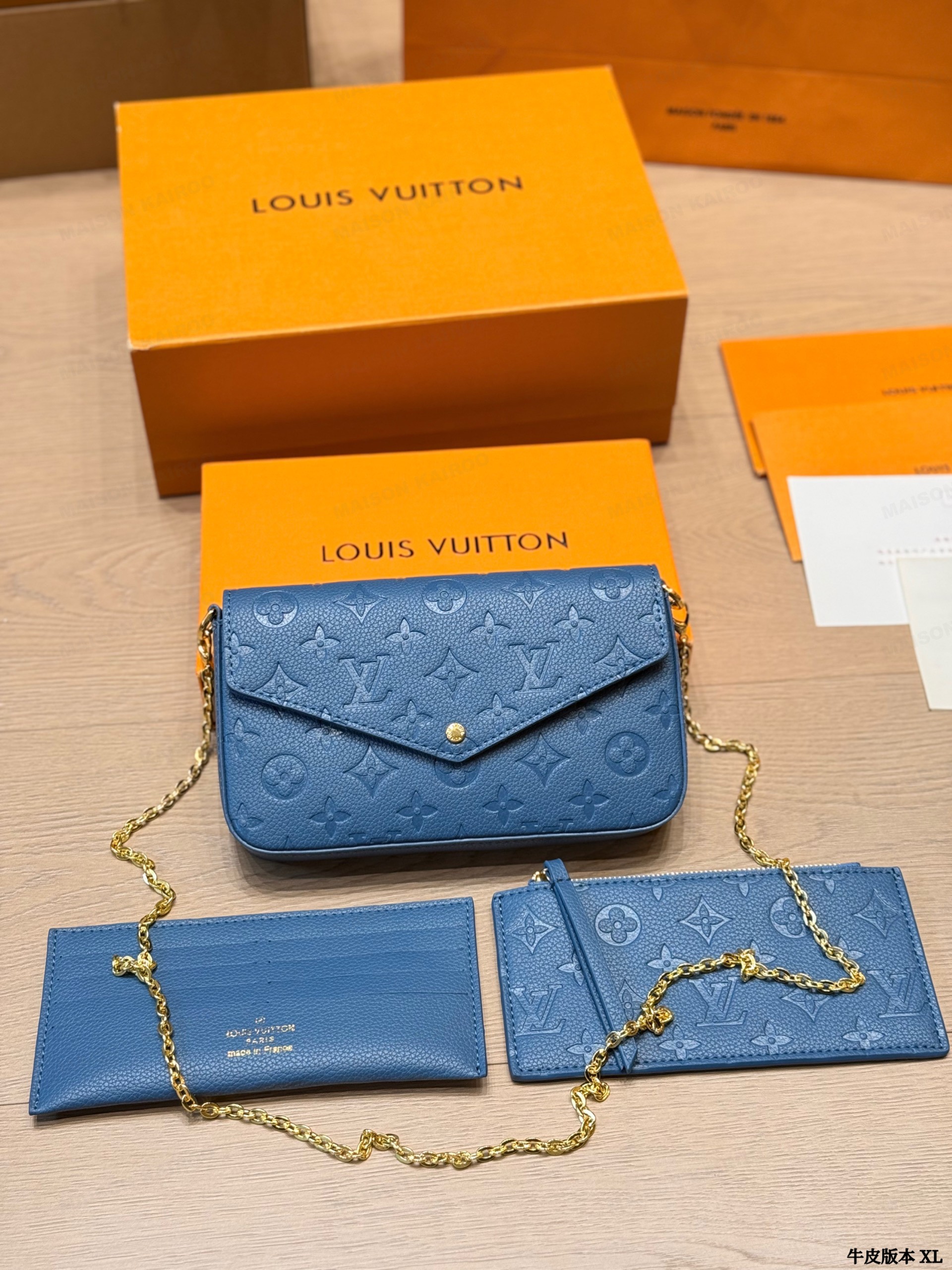 Louis Vuitton LV Felicie Pochette 3-in-1Monogram Blue Empreinte Leather Chain Envelope Shoulder Bag - KAIROO