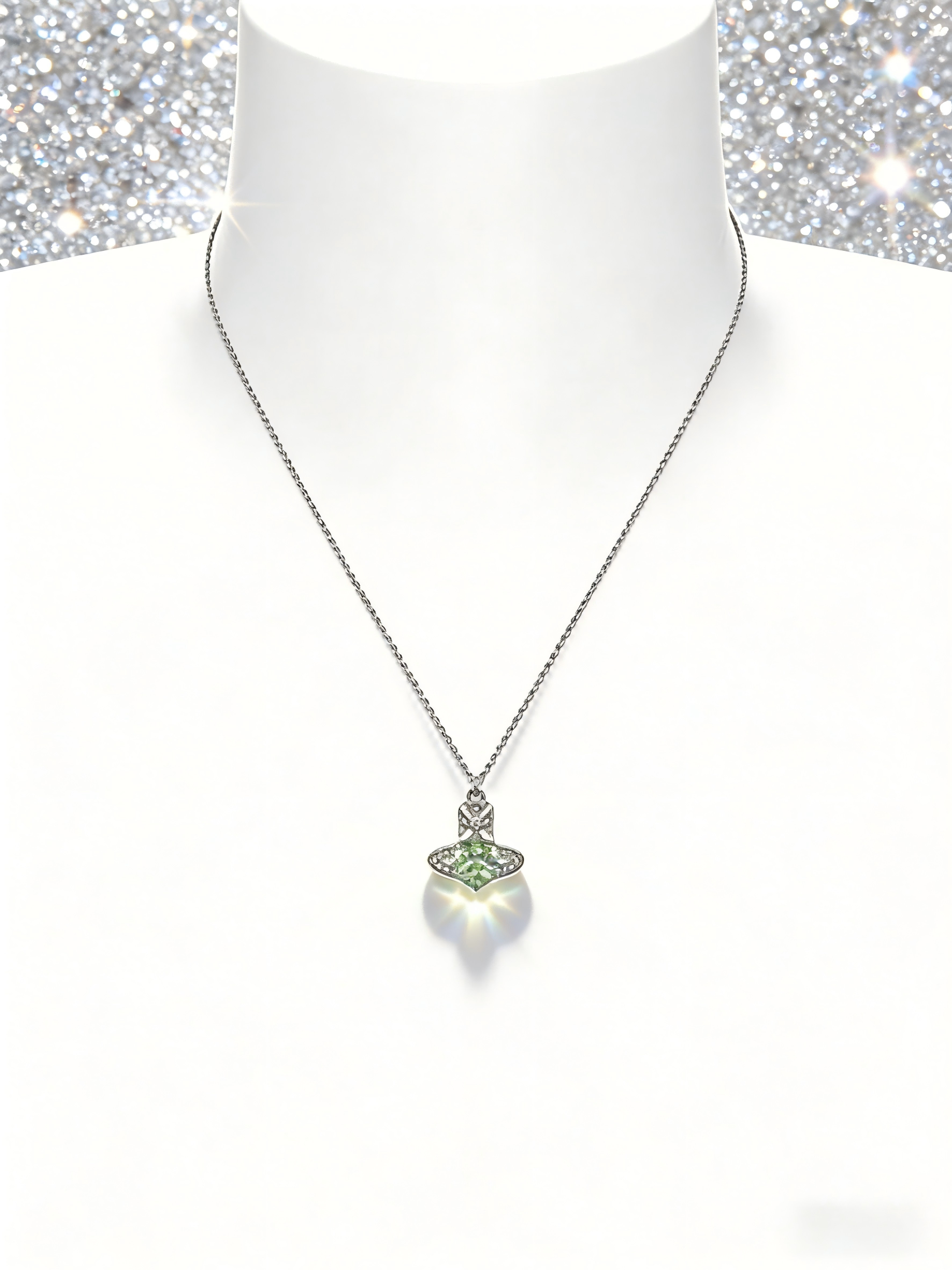 2026 New Silver-Tone Green Crystal Orb Necklace, Dainty Saturn Design, Fresh Minimalist Jewelry for Daily Wear